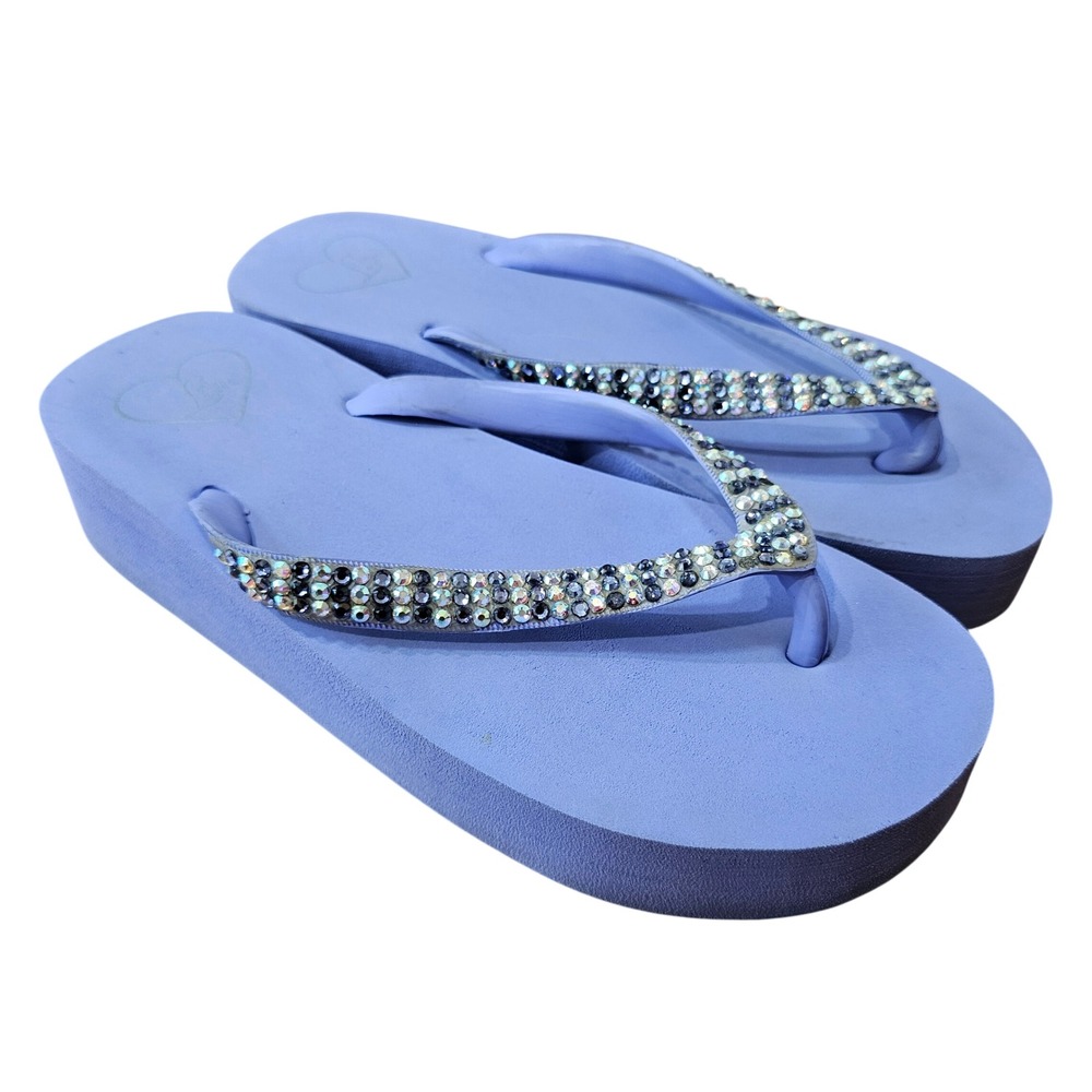 Lady Lanell Swarovski Crystal Purple Platform Sandals‎ Flip Flops Womens Size 8